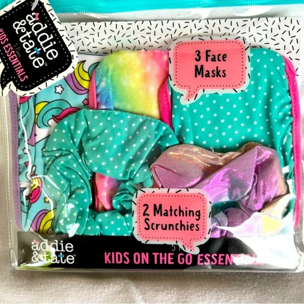 Addie And Tate Kids 3pc Face Mask & 2pc Scrunchies NEW